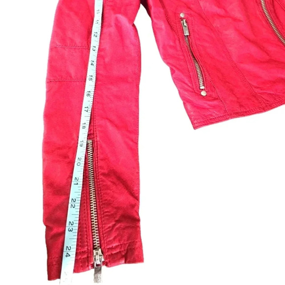 Black river red leather zipper biker motorcycle jacket size M women's - Picture 5 of 13